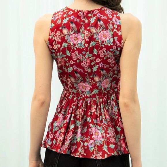 Red Love Birds Print Top M - Picture 2 of 10